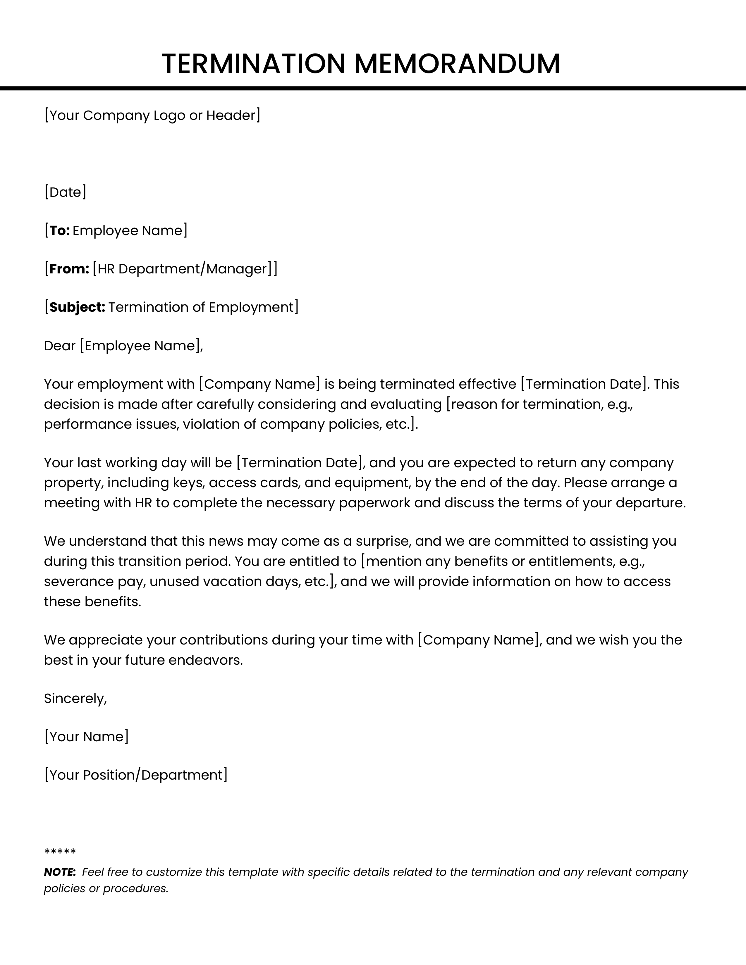 Termination Memorandum